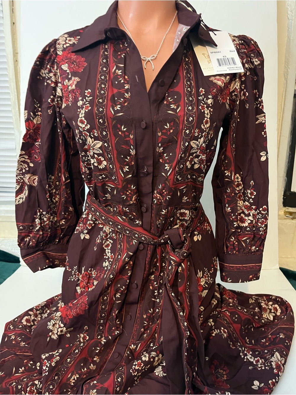 Superdry Burgundy Floral Long Sleeve Shirt Dress